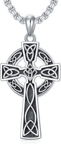 wholesale 925 Sterling Silver &  Irish Cross with Celtic Knot and Shamrock Design Pendant on 24 Chain-01-classic-silver