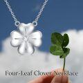 wholesale 925 Sterling Silver Turquoise & Cubic Zirconia Lucky Four-Leaf Clover Pendant Necklace-0-3