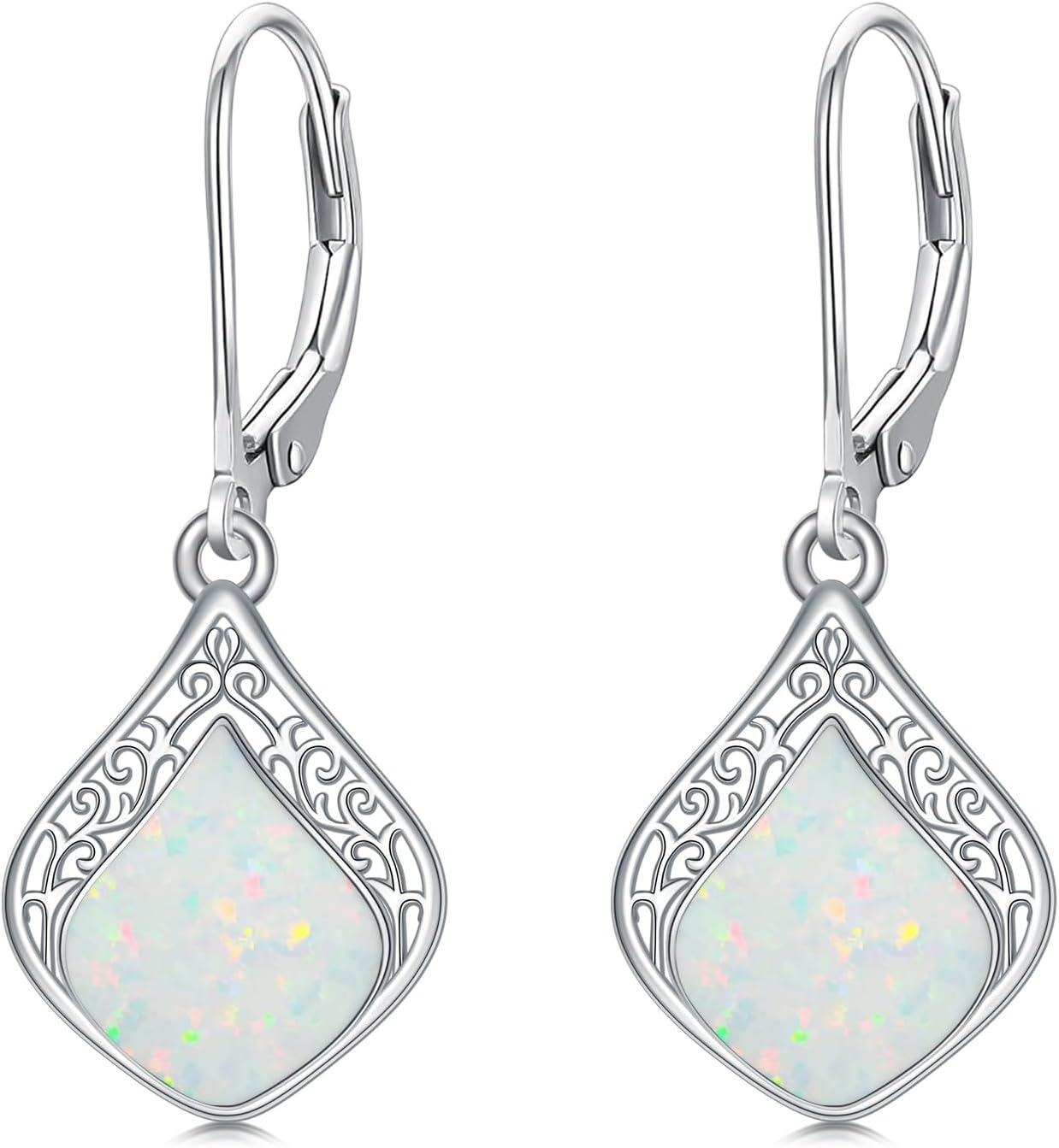 Wholesale 925 Sterling Silver White Opal Drop Earrings for Women -0-0
