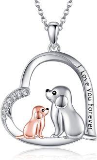 wholesale 925 Sterling Silver Heart Dog Pendant Necklace with I Love You Forever Inscription-Dog