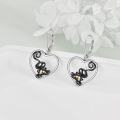 wholesale 925 Sterling Silver Heart-Shaped Black Cat Drop Earrings with Leverback Closure - Cute Animal Jewelry for Women and Girls-0-1