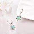 wholesale 925 Sterling Silver Opal Green Gemstone Drop Earrings 4-Leaf Clover Leverback Irish Jewelry-0-1
