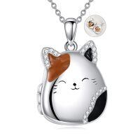 wholesale 925 Sterling Silver Cat Photo Locket Necklace With Crystals-Cat