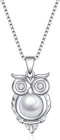 wholesale 925 Sterling Silver Pearl Owl Pendant Necklace - I Love You Message in 100 Languages s for Her-0-0