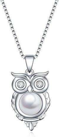 wholesale 925 Sterling Silver Pearl Owl Pendant Necklace - I Love You Message in 100 Languages s for Her-owl necklace-pearl