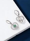 wholesale 925 Sterling Silver Green Enamel Four-Leaf Clover Drop Earrings Irish Claddagh  for Women Girls-0-3