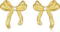 wholesale Gold Bow Tie 925 Sterling Silver Stud Earrings for Women - Elegant Gift Idea-Bow