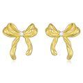 wholesale Gold Bow Tie 925 Sterling Silver Stud Earrings for Women - Elegant Gift Idea-0-0