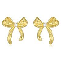 wholesale Gold Bow Tie 925 Sterling Silver Stud Earrings for Women - Elegant Gift Idea-Bow