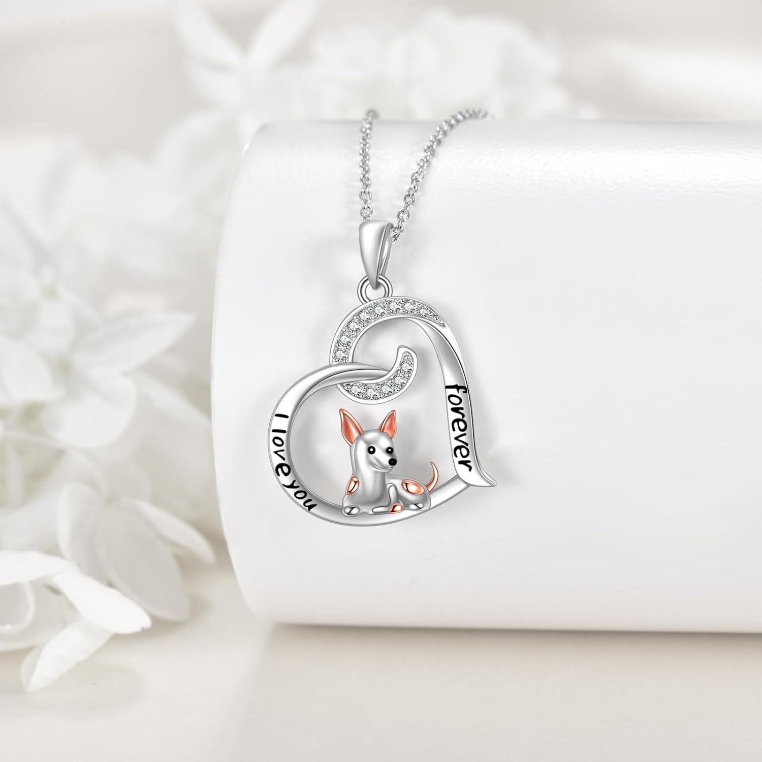 925 Sterling Silver Crystal Dog Heart Pendant Necklace for Women - Pet Lovers' s-0-2