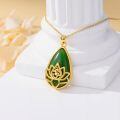 TOUPOP 14K Gold Plated Sterling Silver Green Jade Lotus Necklace Teardrop Jewelry-0-3