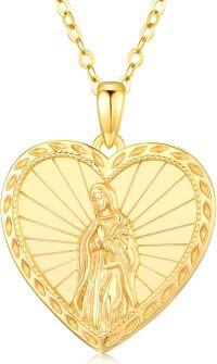 wholesale 925 Sterling Silver Plated Gold Heart Virgin Mary Pendant Necklace Catholic  for Women Girls-I01 - Virgin Mary