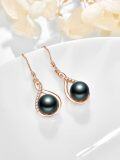 wholesale Sterling Silver Black Pearl Dangle Drop Earrings for Women Wedding Birthday Mother s Day Gifts-0-1