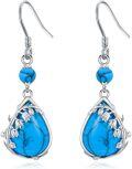 wholesale 925 Sterling Silver Turquoise Teardrop Flower Drop Earrings with Celtic Knot and Lilies of the Valley Design-0-0