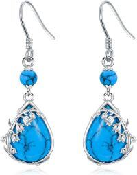 wholesale 925 Sterling Silver Turquoise Teardrop Flower Drop Earrings with Celtic Knot and Lilies of the Valley Design-Lily of the Valley Earrings