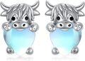 wholesale 925 Sterling Silver Blue Moonstone Highland Cow Stud Earrings for Women Girls Animal  48x36mm-0-0