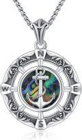wholesale 925 Sterling Silver Nautical Compass Anchor with Abalone Shell Pendant Necklace -0-0