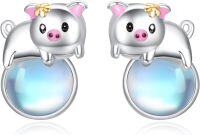 wholesale 925 Sterling Silver Pig Moonstone Stud Hoop Earrings for Women and Daughters-pig-pig