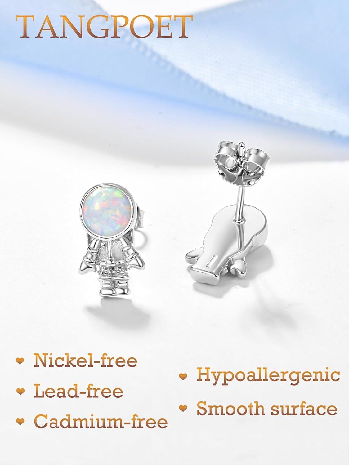 wholesale 925 Sterling Silver Astronaut Opal Stud Earrings with Colorful Stones and Hypoallergenic Design-0-2