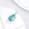wholesale 925 Sterling Silver Natural Turquoise Hummingbird Flower Pendant Necklace for Women-0-3