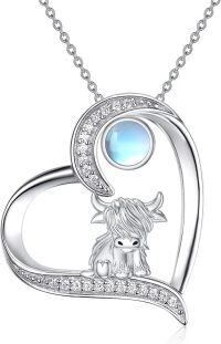 wholesale Sterling Silver Highland Cow Birthstone Necklace Jewelry Gifts for Women Girls-3-5-Moonstone-3-5-Moonstone