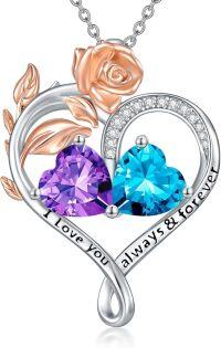 wholesale Sterling Silver Rose Quartz Heart Birthstone Necklace for Women Valentine s Day Gift-02-12-Feb-Dec Birthstones