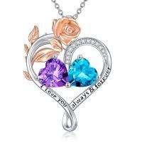 wholesale 925 Sterling Silver Rose Quartz Heart Birthstone Necklace for Women Valentine s Day Gift-02-12-Feb-Dec Birthstones