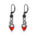 TOUPOP Sterling Silver Red Agate Gothic Bat Skull Cross Celtic Knot Leverback Earrings-0-0