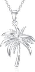 wholesale 14K White Gold Plated 925 Sterling Silver & F-G SI1-SI2 Natural Diamond 0.08ct Palm Tree Pendant Necklace 18+2 Chain-0-0