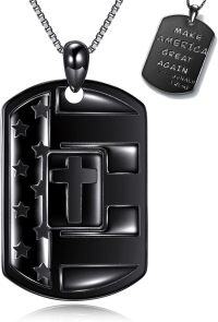 wholesale Black  Dog Tag Necklace w/ American Flag & Cross Pendant for Men/Women-MAGA01