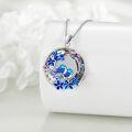 wholesale 925 Sterling Silver Metal Crystal Blue Birds Flower Pendant Necklace-0-4