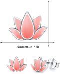 wholesale 925 Sterling Silver Pink Enamel Lotus Stud Earrings Hypoallergenic Minimalist Jewelry for Women Girls-0-4