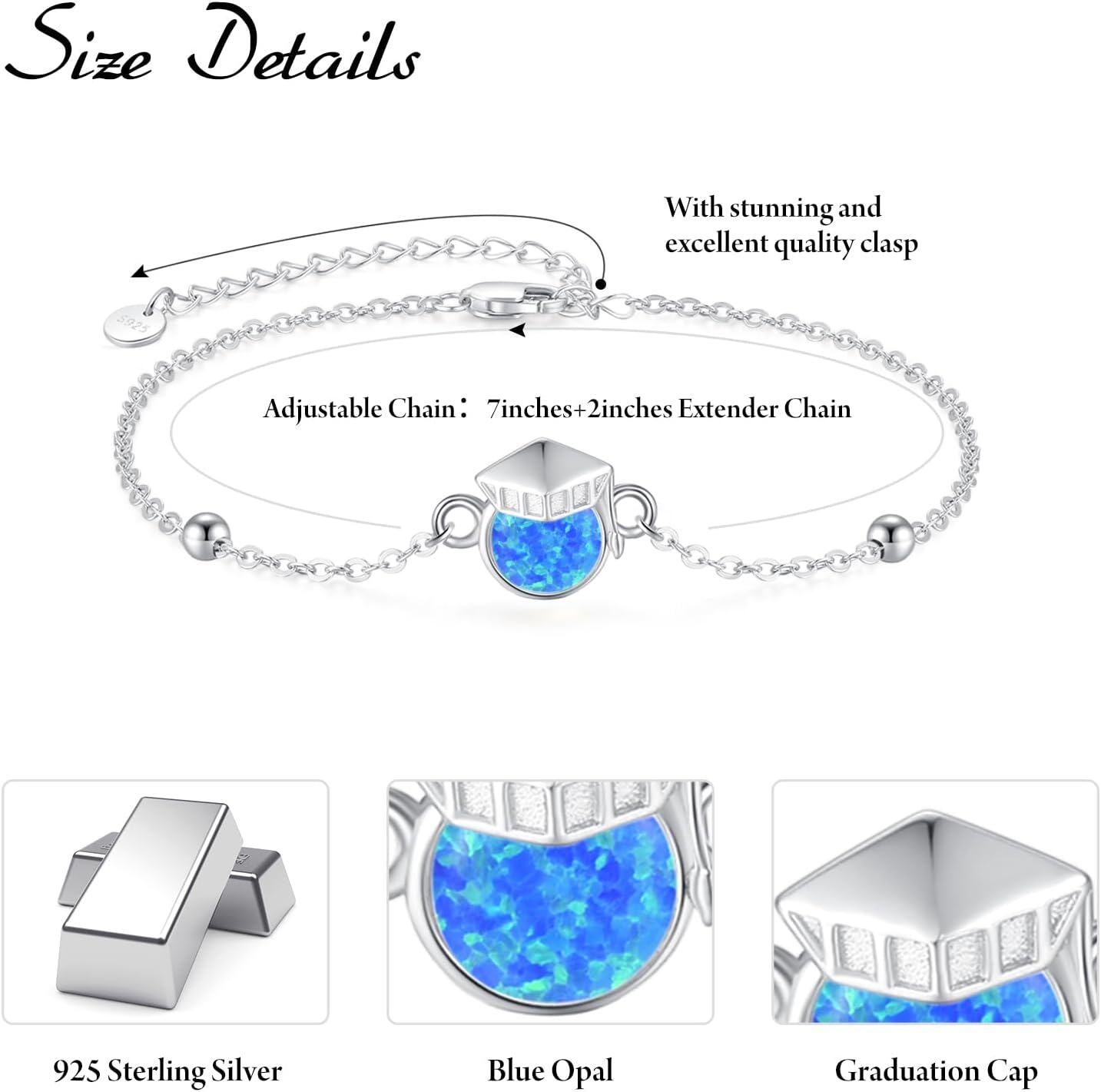 wholesale 925 Sterling Silver Moonstone Graduation Cap Charm Bracelet Gift for Women-0-3