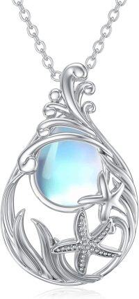 wholesale 925 Sterling Silver Starfish Moonstone Pendant Necklace Sea Life s for Women and Girls-Starfish