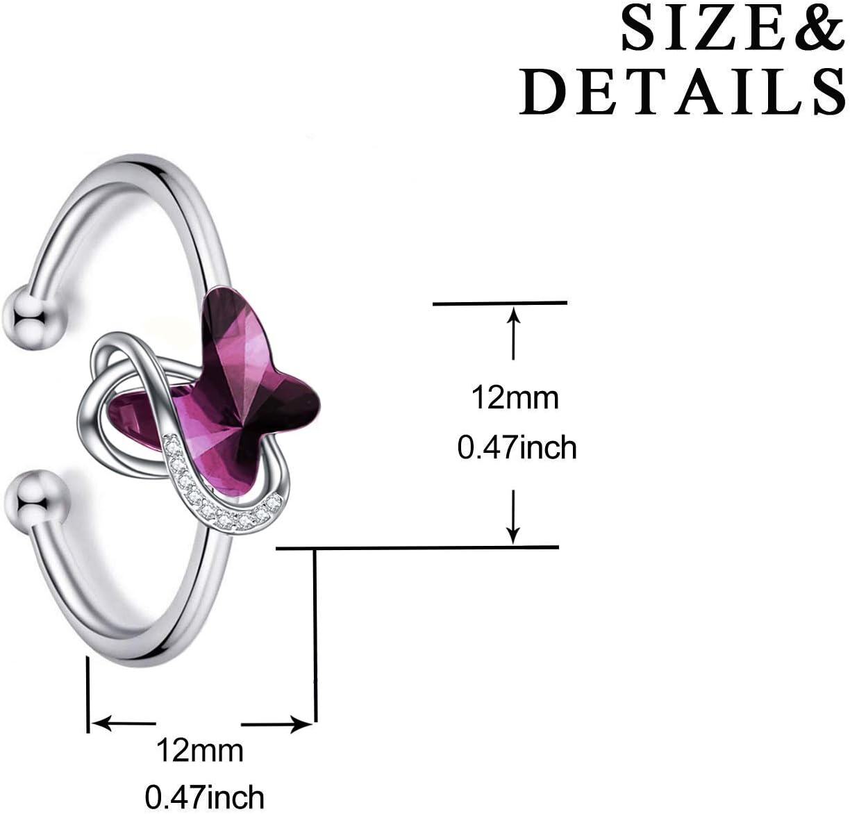 Sterling Silver Crystal Infinity Butterfly Ring Hypoallergenic Adjustable-0-5