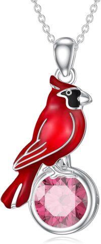 wholesale Sterling Silver & Cubic Zirconia Cardinal Birthstone Necklace - 25mm Memorial Gift for Women, 18+2 Chain, Hypoallergenic Angel Symbo-10-October