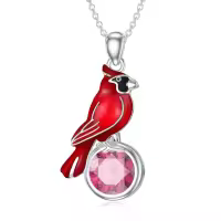 wholesale Sterling Silver & Cubic Zirconia Cardinal Birthstone Necklace - 25mm Memorial Gift for Women, 18+2 Chain, Hypoallergenic Angel Symbo-10-October