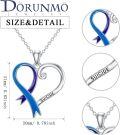 wholesale 925 Sterling Silver Blue & Purple Suicide Awareness Heart Ribbon Pendant Necklace-0-1