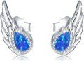 wholesale 925 Sterling Silver Blue Fire Opal Winged Stud Earrings for Women-0-0