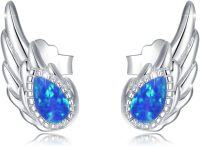 wholesale 925 Sterling Silver Blue Fire Opal Winged Stud Earrings for Women-Blue Opal