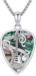wholesale 925 Sterling Silver Guitar Pick Shaped Necklace with Abalone Shell and Musical Notes for Musicians-0-0