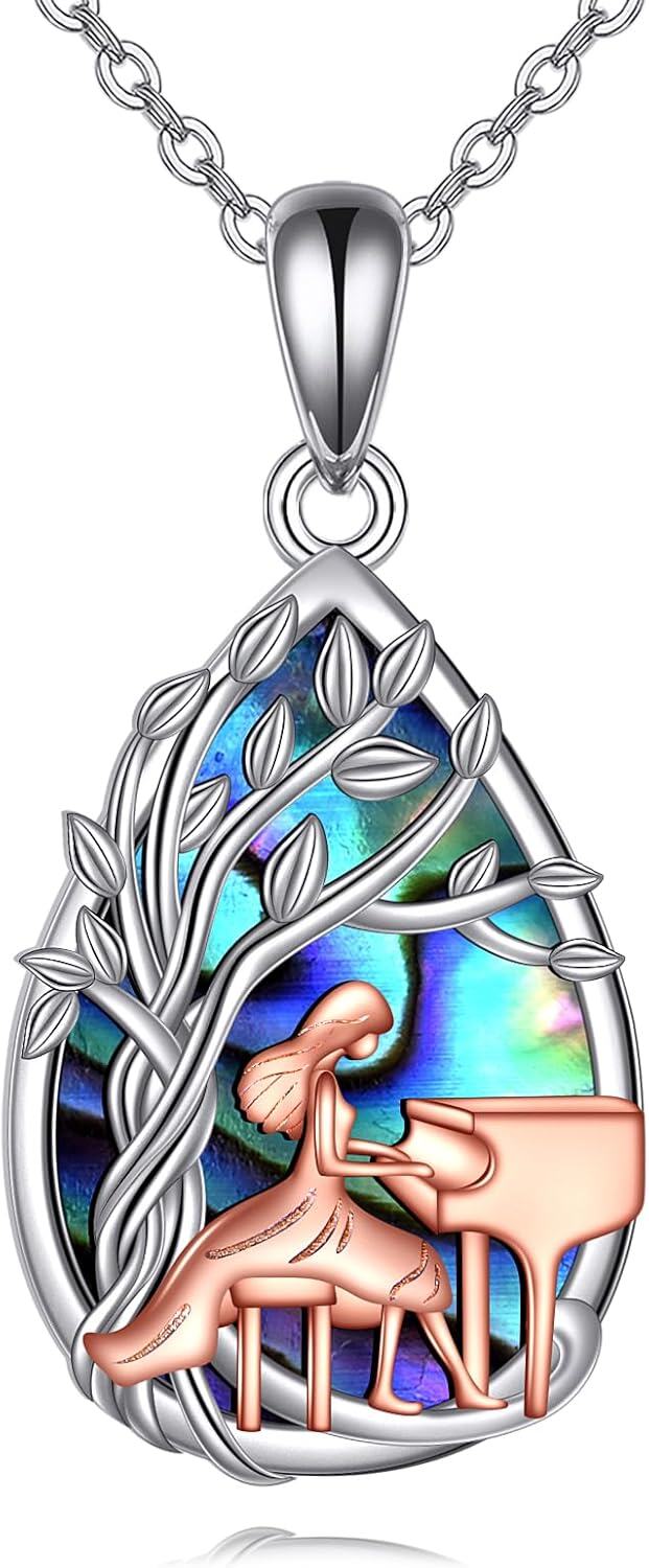  Sterling Silver Abalone Shell Tree of Life Necklace -Piano