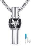 wholesale 925 Sterling Silver Wolf Head Cremation Jewelry Urn Pendant Necklace s for Ashes - 20 Chain + Funnel & Spoon Set-0-0