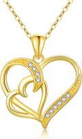 wholesale 14K Gold 2 Hearts Dainty CZ Pendant Necklace for Women Gifts-0-0
