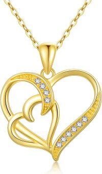 wholesale 14K Gold 2 Hearts Dainty CZ Pendant Necklace for Women Gifts-Gold Heart Necklace