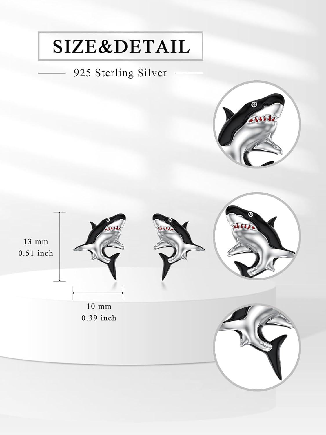 925 Sterling Silver Shark Stud Earrings - Ocean Themed Beach  for Her-0-1