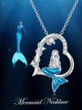 wholesale 925 Sterling Silver Mermaid Blue Enamel Pendant Necklace for Women-0-1