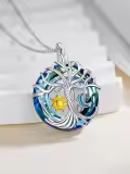 TOUPOP Sterling Silver Crystal Sun Moon Tree Of Life Necklace-0-1