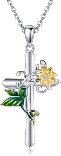 wholesale 925 Sterling Silver Cross Necklace with Bee Rose Hummingbird Butterfly Cardinal Christian Jewelry Gifts for Women-Hummingbird Cross Necklace