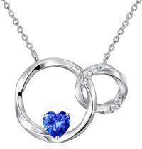 wholesale Sterling Silver Heart Birthstone Interlocking Double Circle Sister Necklace-Dark Blue